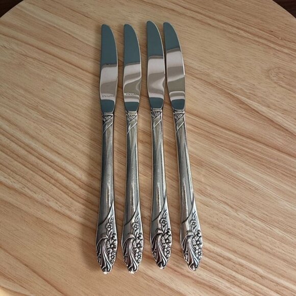 Oneida Evening Star Silverplated Knives Set Of 4 1950s Floral Pattern 8.5" - Picture 7 of 11